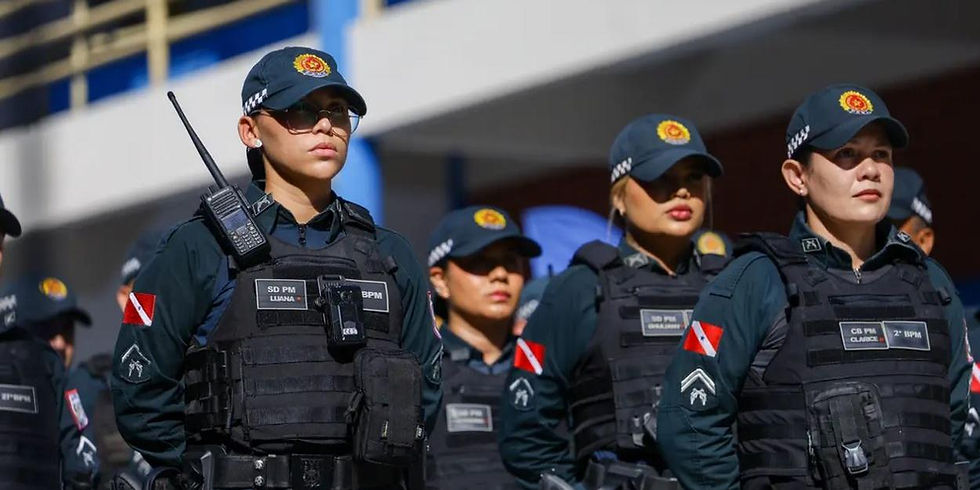 A imagem em destaque mostra policiais militares no lançamento da terceira fase da operação "Escudo Feminino", que ocorreu na Aldeia Amazônica, em Belém. (Foto: Divulgação | Agência Pará)