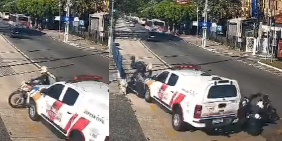 Viatura do Corpo de Bombeiros colide com motos da PM e deixa policiais feridos em Belém. (Foto: Redes Sociais)