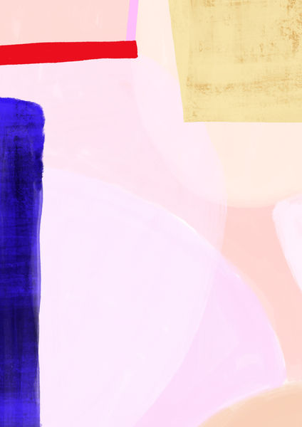 This artwork features an abstract composition with vibrant and soft blended colors, including shades of lilac, yellow, red, and blue. The textured brushstrokes create a calming and modern aesthetic.Moderne abstrakte Kunst von studio ROSAGRAU Hannah Katinka Nagel – leuchtender Artprint. Modern abstract art by studio ROSAGRAU Hannah Katinka Nagel – a radiant art print full of color and vitality