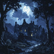 Schottland, Schloss, Nacht, Mond, alte Bäume