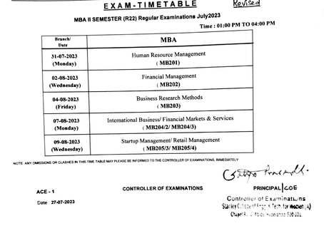 📄MBA II SEMESTER (R22) Regular Examinations July-2023