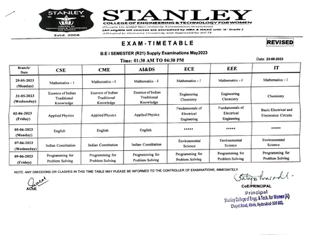 📄BE autonomous 1st and 2nd Sem Supply Time Table