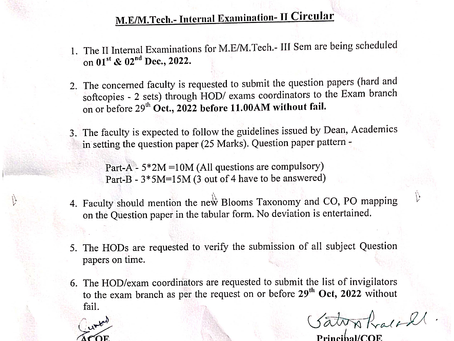 📑ME MTech II mid Examination Time table