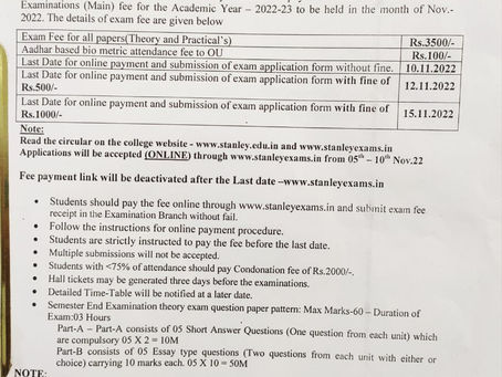 📄MBA 3rd Sem Exam Fee Notification
