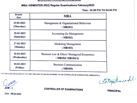 📄MBA I Semester Exam Timetable