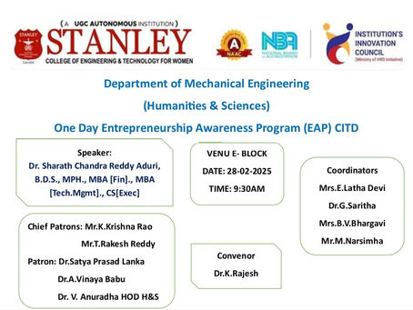 🔸One day Entrepreneurship Awareness Program by Department of Mechanical Engineering