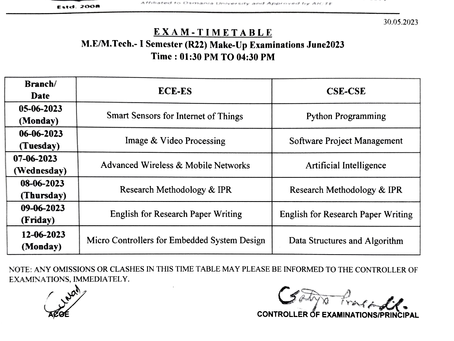 📃M.E/M.Tech.- I Semester (R22) Make-Up Examinations June2023