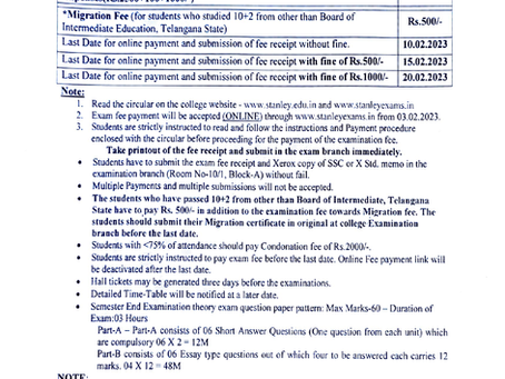 📄MBA 1st Sem Exam Fee Notification