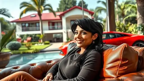 Mujer joven alcanza sus sueños de vivir en una casa lujosa