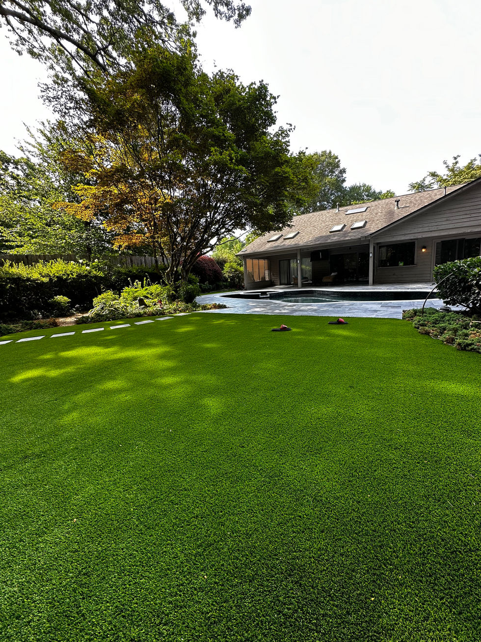 a house with a large lawn and a pool in the backyard