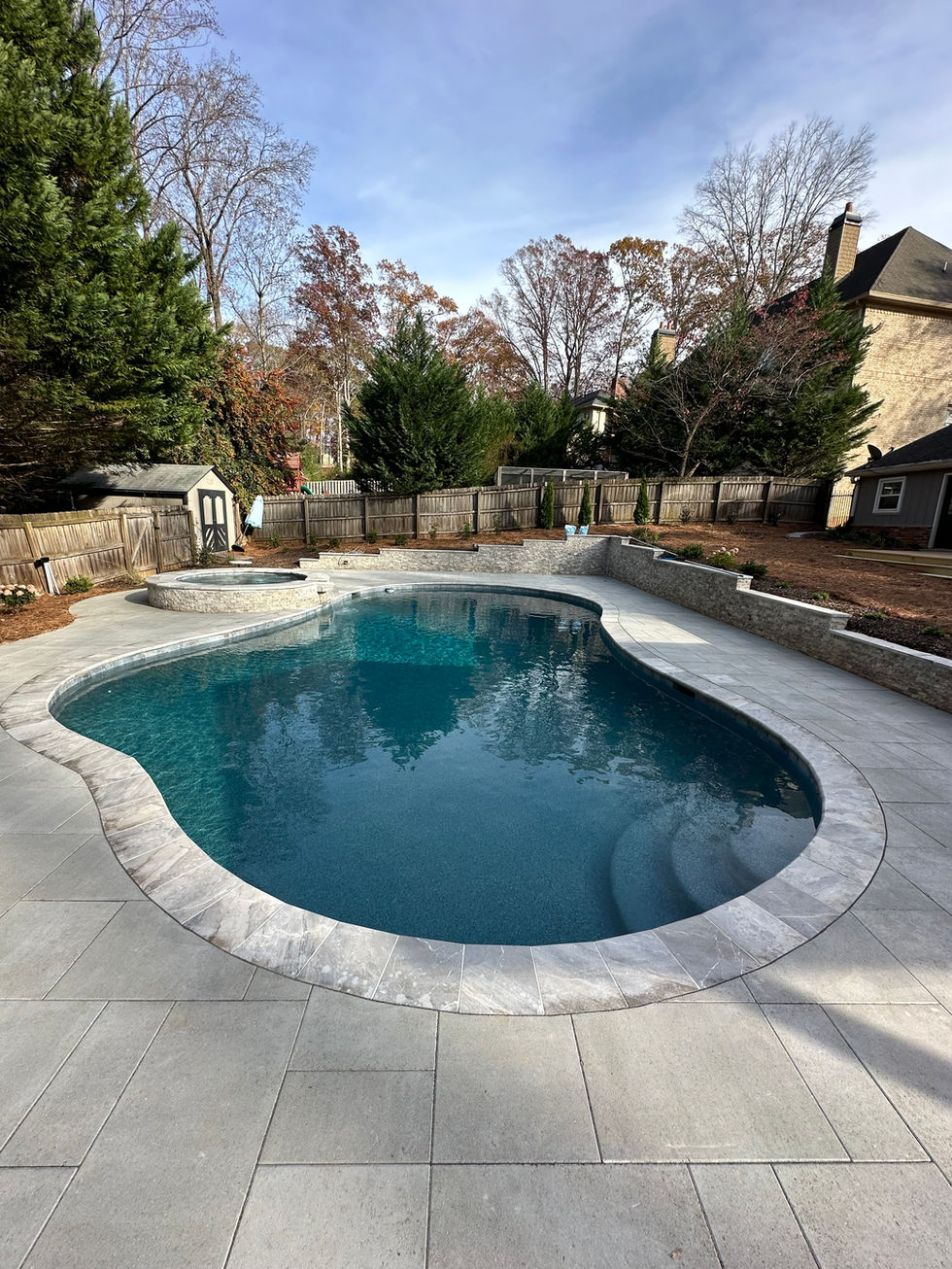 a large swimming pool in the backyard of a house