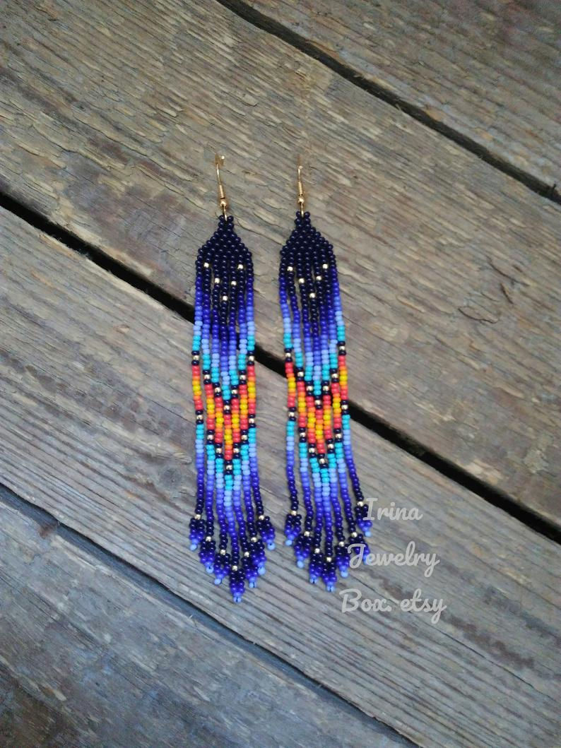 Seed beaded ethnic earrings