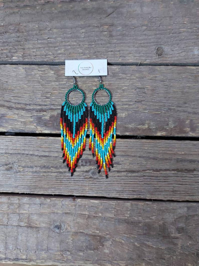 Seed beaded ethnic earrings