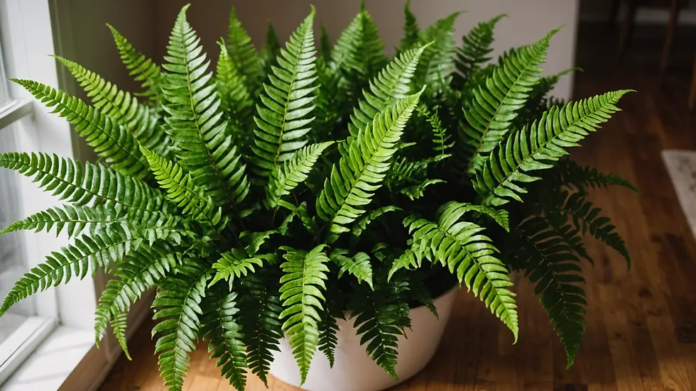 High angle view of a vibrant Boston Fern flourishing in a cozy corner