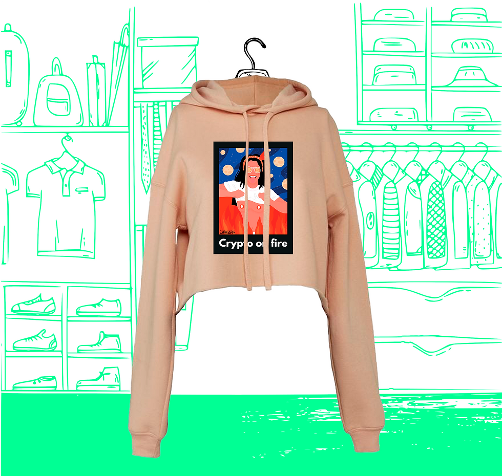 Miniatura: Sudadera corta con capucha para mujer Crypto on Fire Visual Face