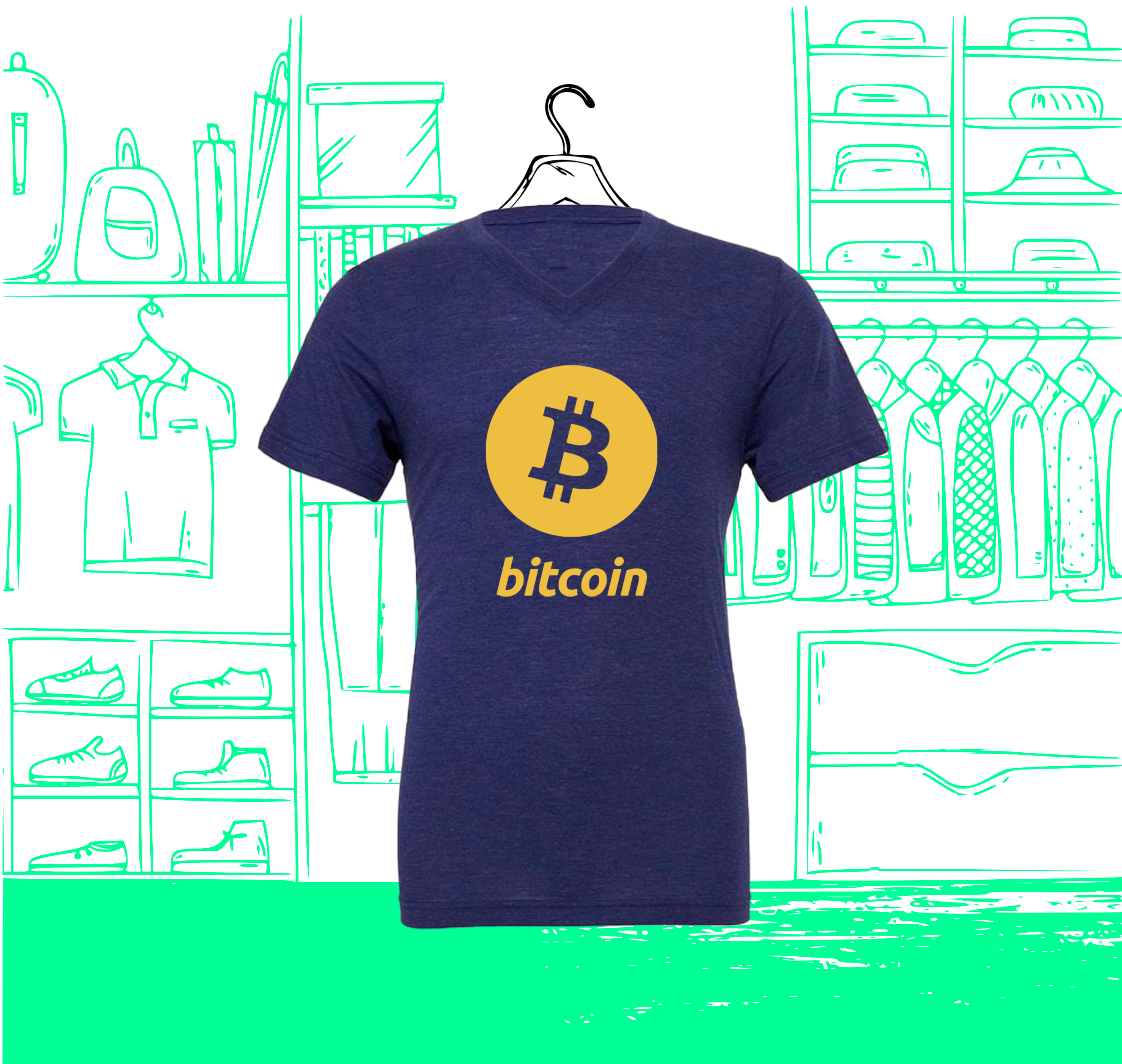 Camiseta de hombre con cuello en V y ajuste a medida Bitcoin Gold Visual Face