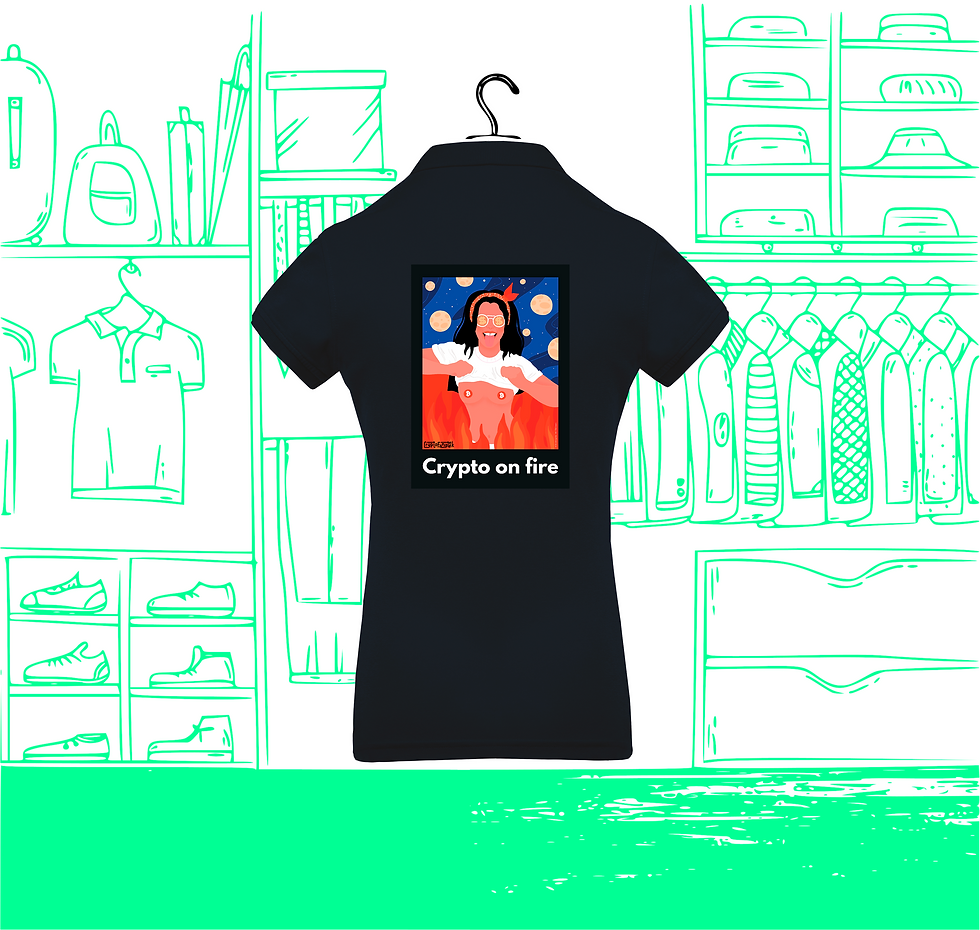 Miniaturbild: Damen-Poloshirt Crypto on Fire mit visueller Rückseite