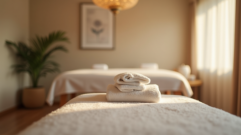 Eye-level view of serene surroundings in a massage therapy room