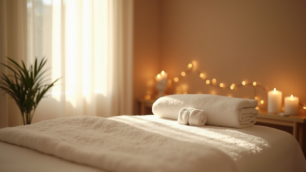 Eye-level view of a calm spa room prepared for lymphatic drainage massage