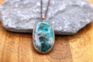 Oval Chrysocolla and Copper Pendant