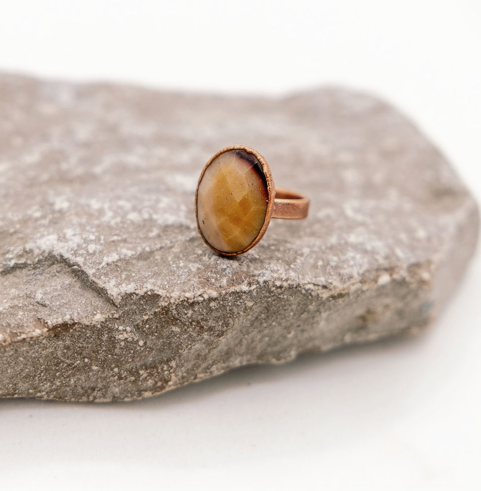 Thumbnail: Oval Faceted Mookaite Copper Statement Ring -Size 8