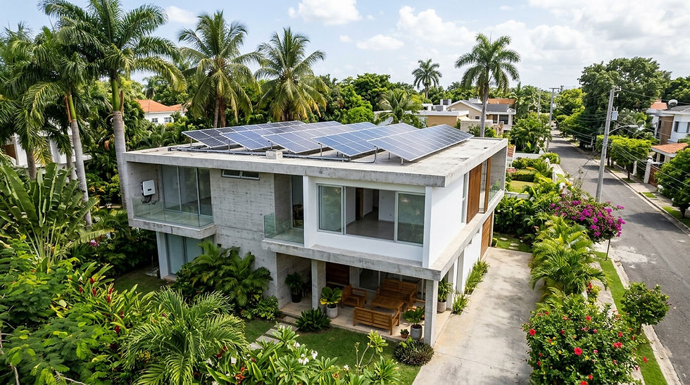 Paneles de energía solar en viviendas de República Dominicana.