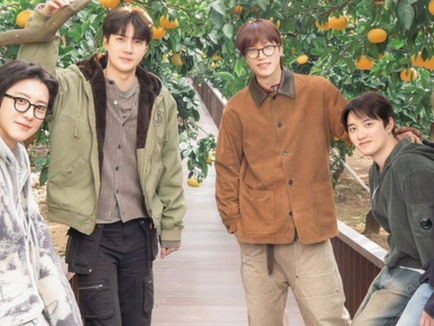 exo posing together jeju island exo's travel the world on a ladder season 5