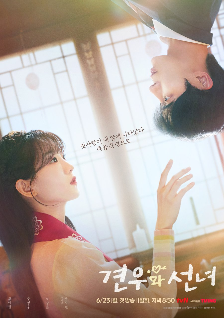 Head Over Heels tvN poster showing Cho Yi-hyun and Choo Young-woo in a shaman romance