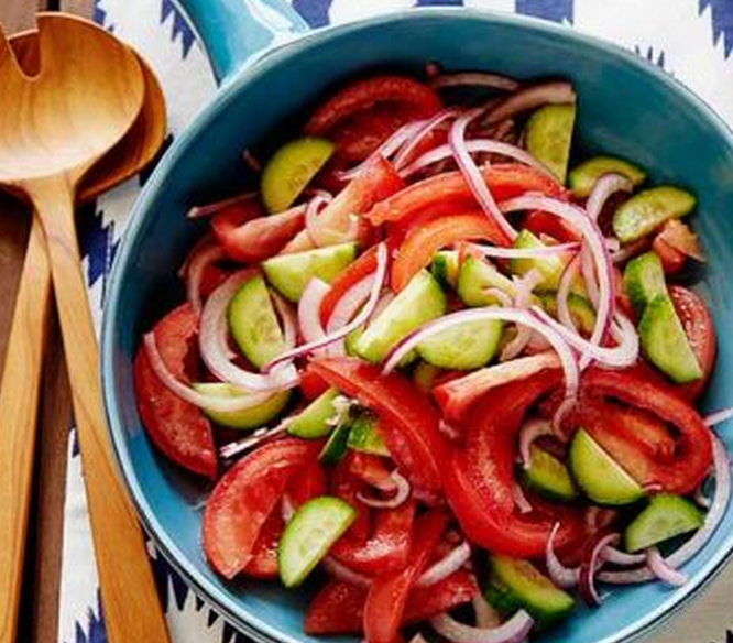 Cucumber onion tomato salad
