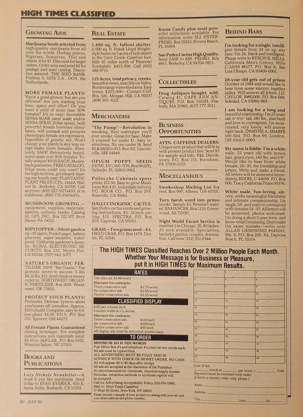 High Times magazine classifieds.