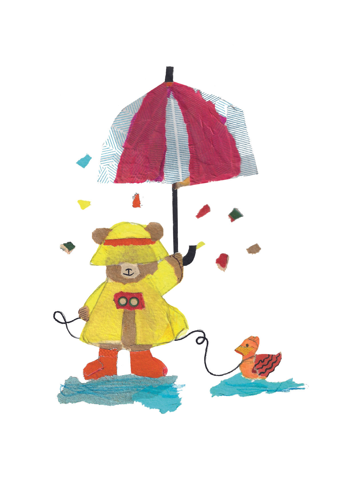 Oso en la lluvia (collage original)