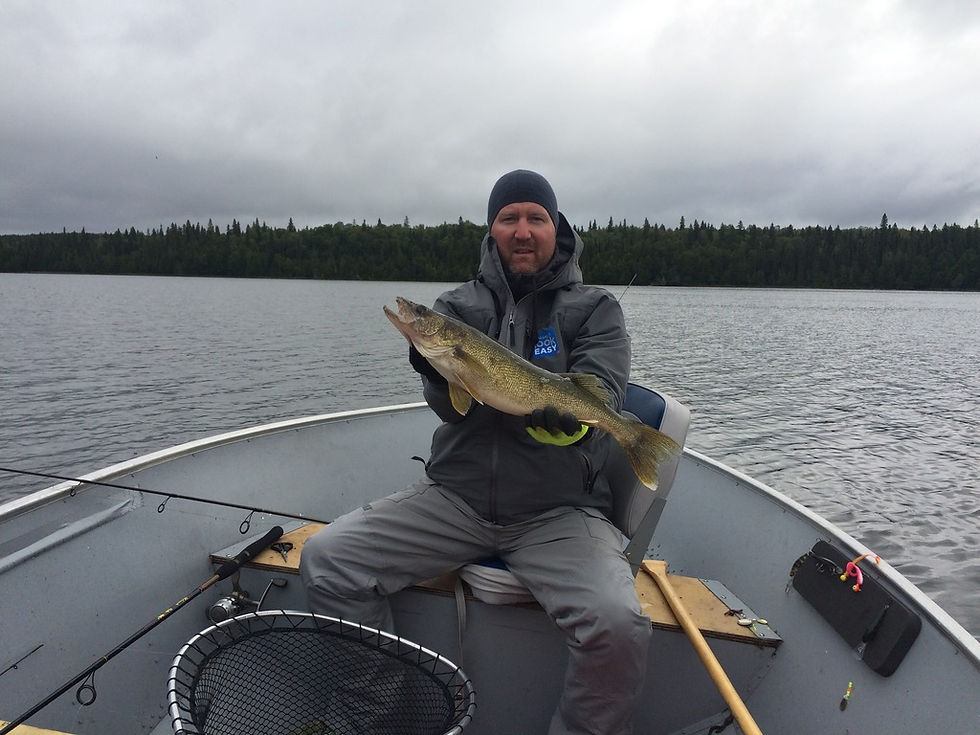 Man with a nice walleye caught on Shekak Lake in Algoma Country