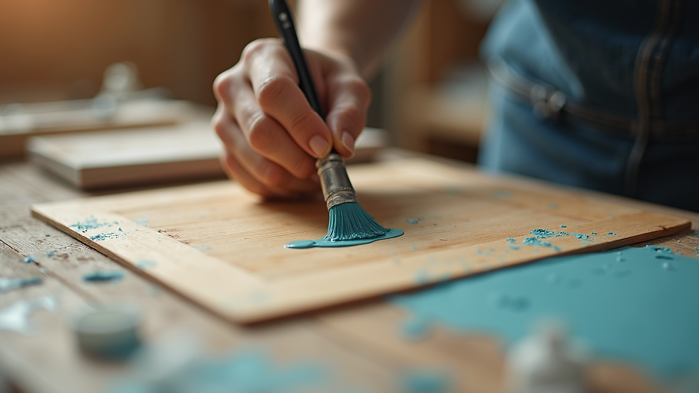 Close-up view of paint being applied to a wooden surface