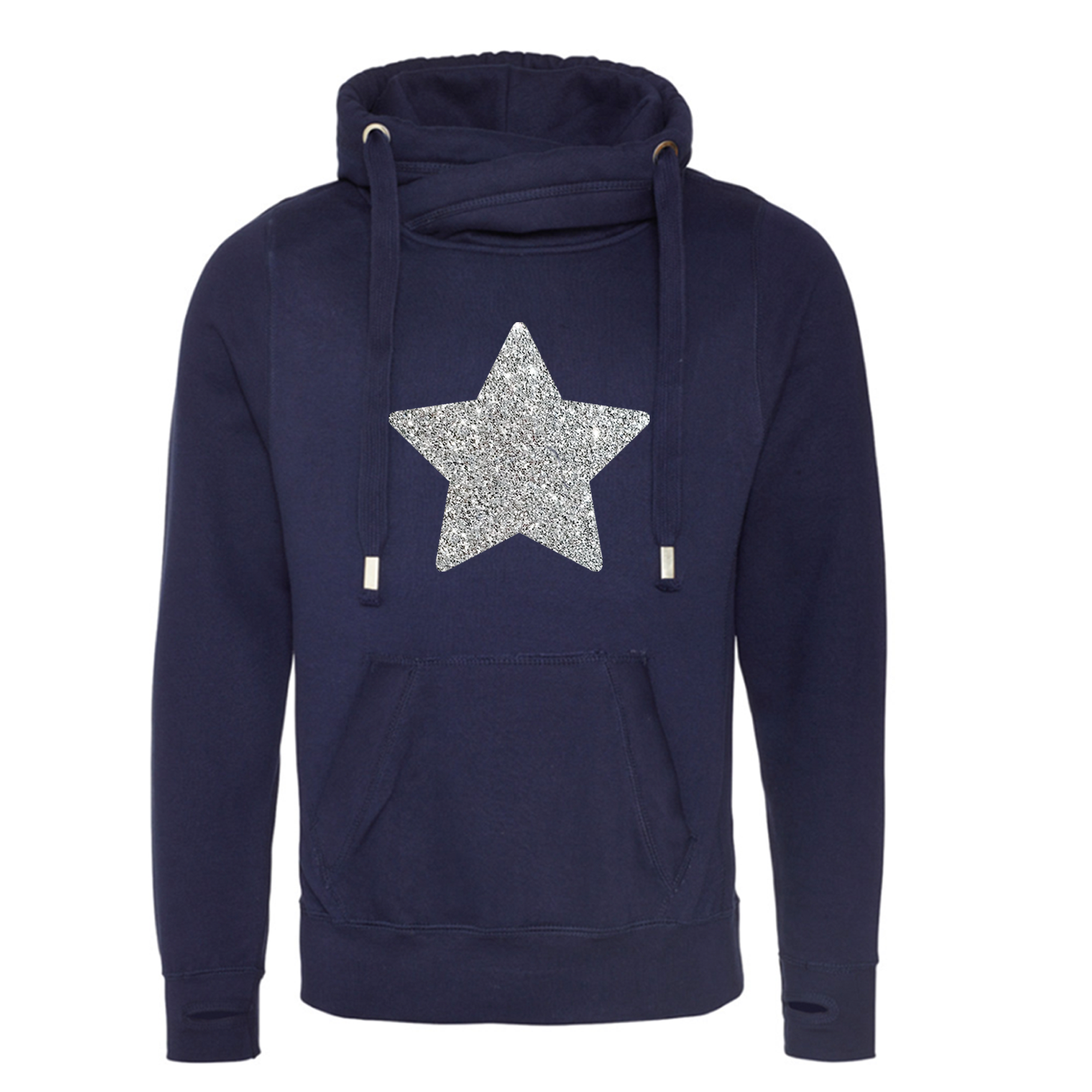 Navy Glitter Star Cowl Neck Hoodie