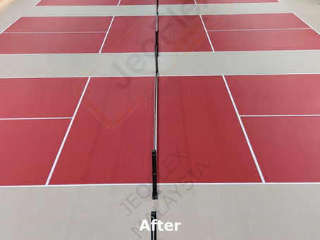 Completed pickleball court with PVC sports flooring