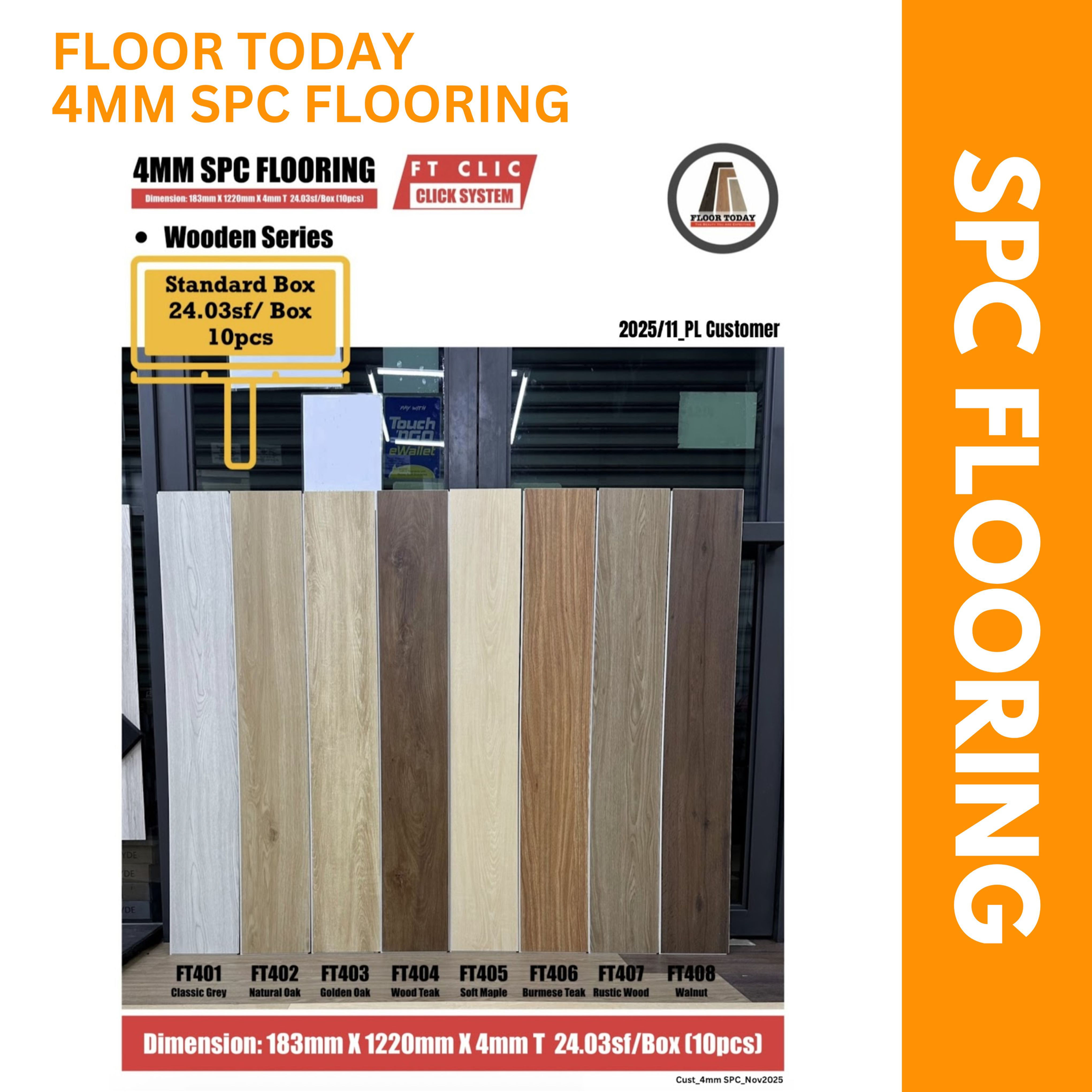 Floor Today 4mm SPC Flooring (FT-Clic) 24.03sf/box (10pcs)