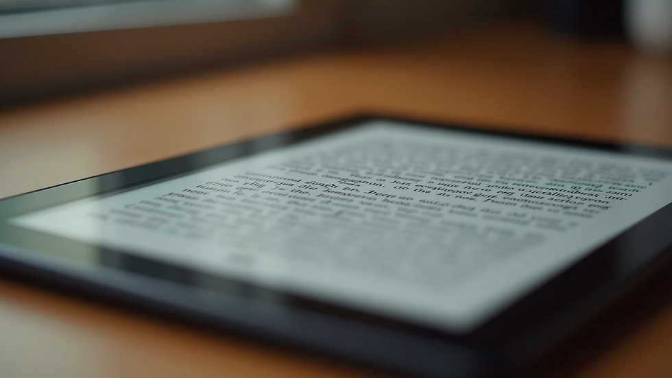 Close-up view of a digital tablet displaying an ebook cover