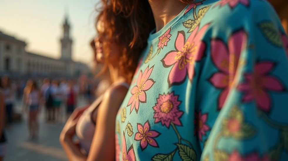 Eye-level view of a t-shirt design with vibrant colors