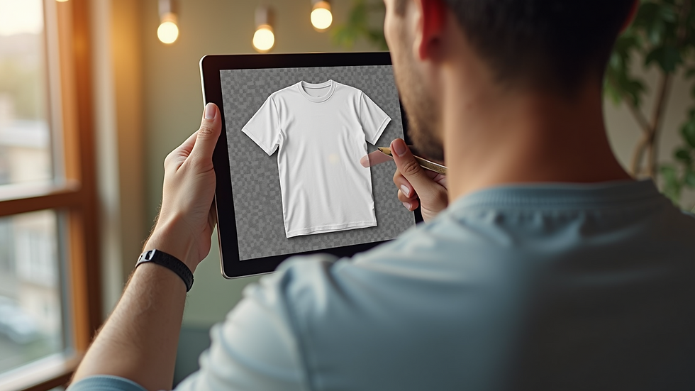 High angle view of a digital mockup of a personalized t-shirt design