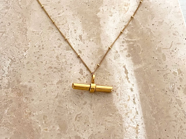Thumbnail: Gold T Bar cuff necklace