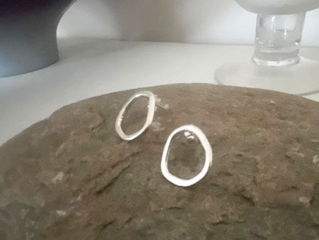 Thumbnail: Silver Wonky Oval stud earrings