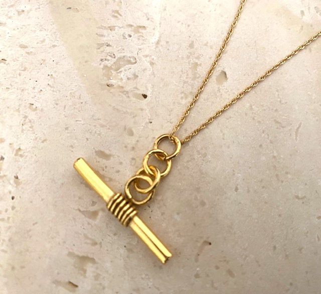 Thumbnail: Gold wire wrapped bar necklace