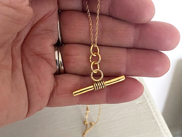 Thumbnail: Gold wire wrapped bar necklace