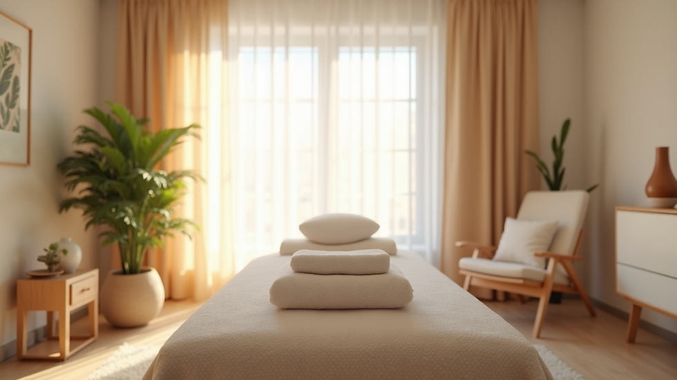 Eye-level view of a serene therapy room with calming decor
