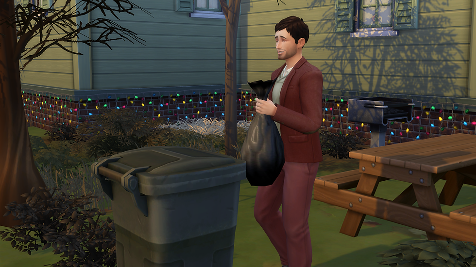 Throwing the leaves in the garbage