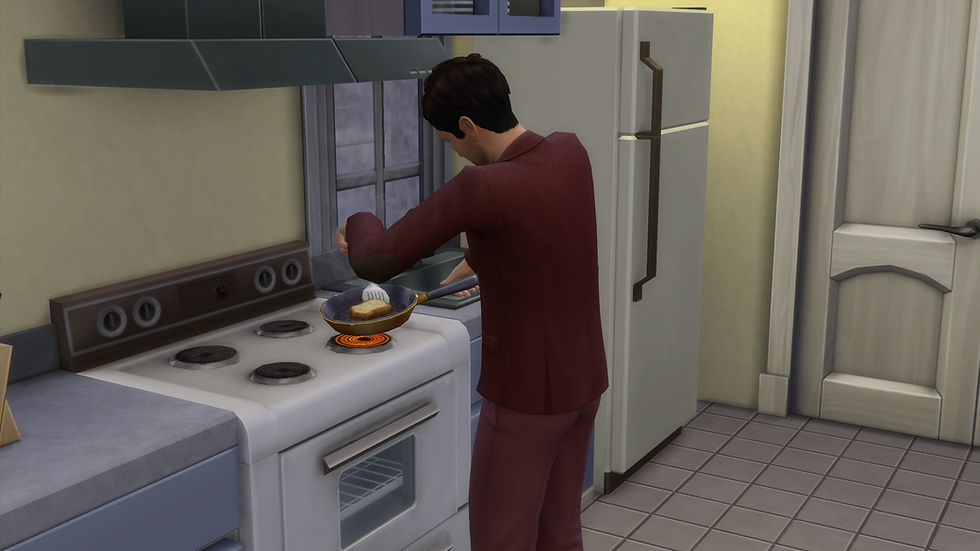 Cooking me and Tara eggs and toast