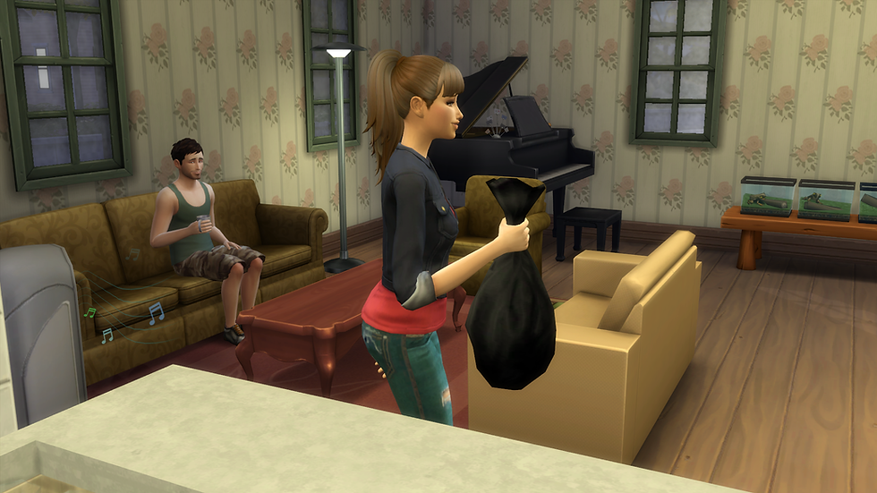 Tara taking out the garbage