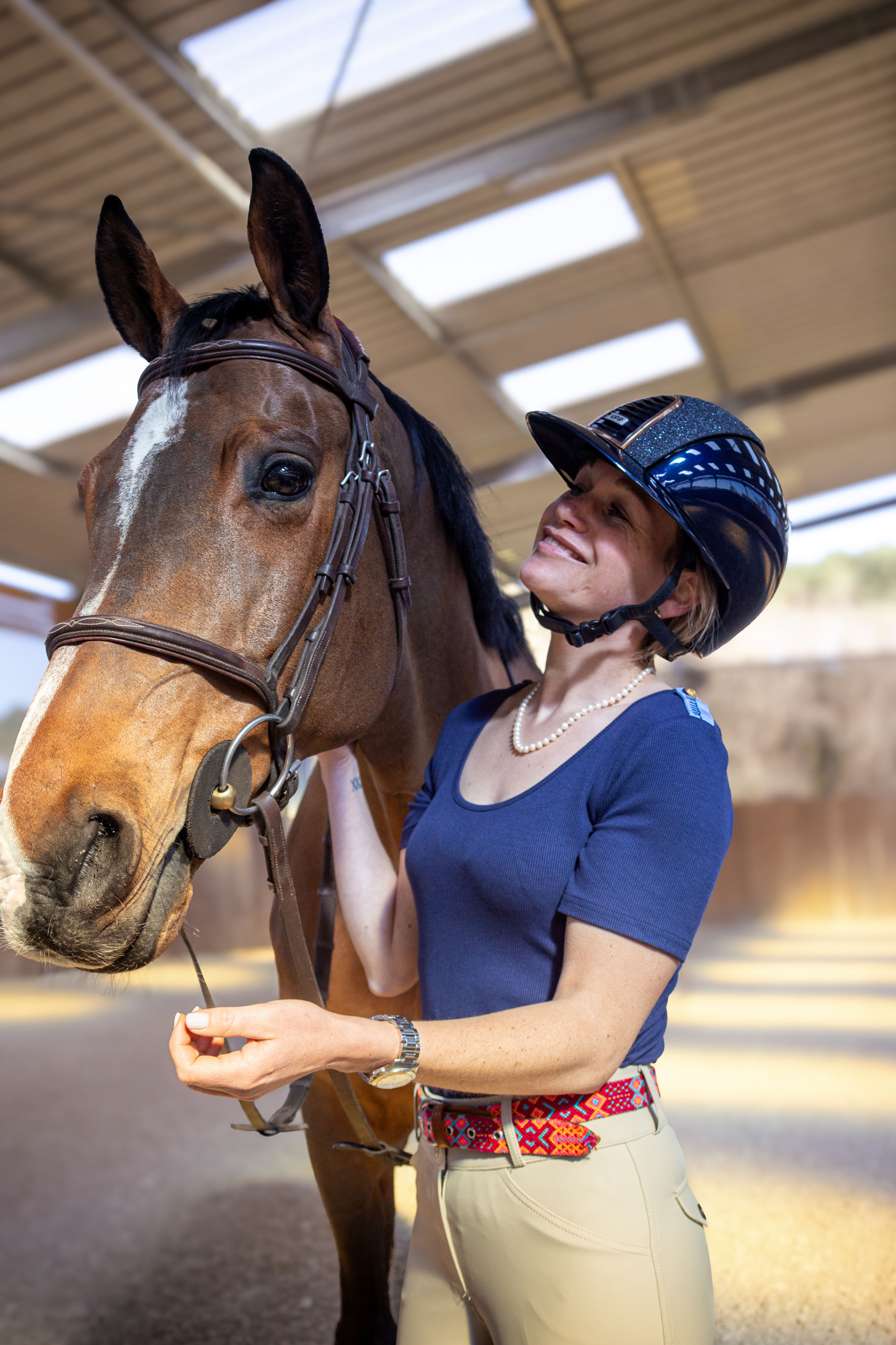 Tee-shirt d'équitation femme Optitro Coco marine