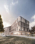 office building designed by diefab in a golden hour setting