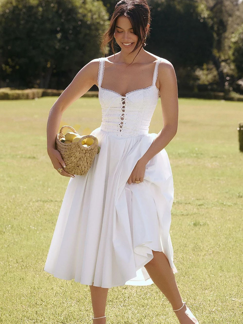 White Dress Women Halter Cotton Long Dress Lace Elegant Party Outfits